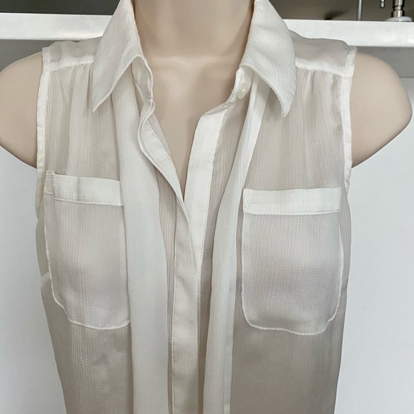 New York &Co Stretch Sleeveless Sheer Button Down - Picture 2 of 7